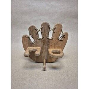 Rustic Wooden Baseball Glove Wall Rack | Vintage Sports Decor | Farmhouse